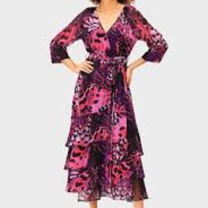 eShakti WAYWARD FANCIES Butterfly Print Georgette Ruffle Tier Dress Women's 2X